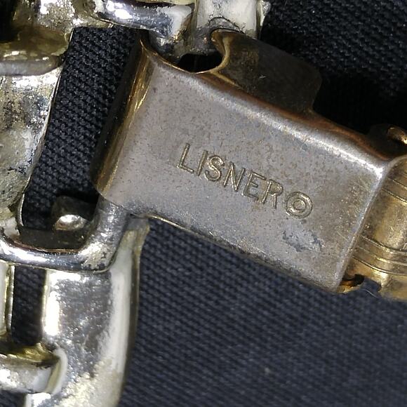 Vintage Lisner Mid-Century Modern Gold & Silver Tone Wide Link Bracelet, 1950s - Picture 9 of 10